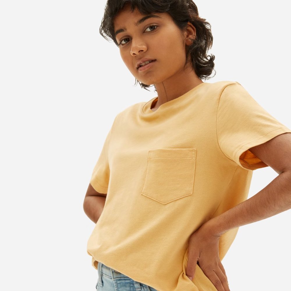 Everlane Organic Cotton Box-Cut Tee Pocket, Harvest Gold, XS